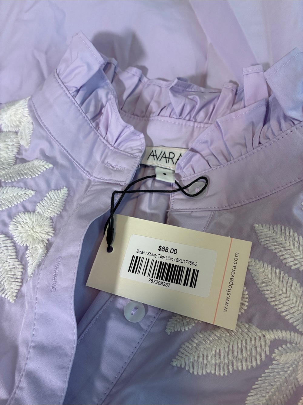 NWT Avara Sherry Lilac Embroidered Button Up Top Sz S - Picture 7 of 8
